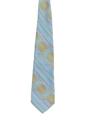 Vintage 1970s JCPenney Baby Blue Polyester Wide Necktie Geometric Stripe